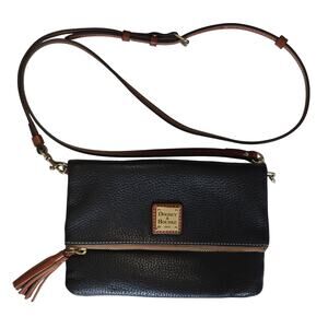 Dooney & Bourke Black Pebble Grain Leather Foldover Zip Crossbody